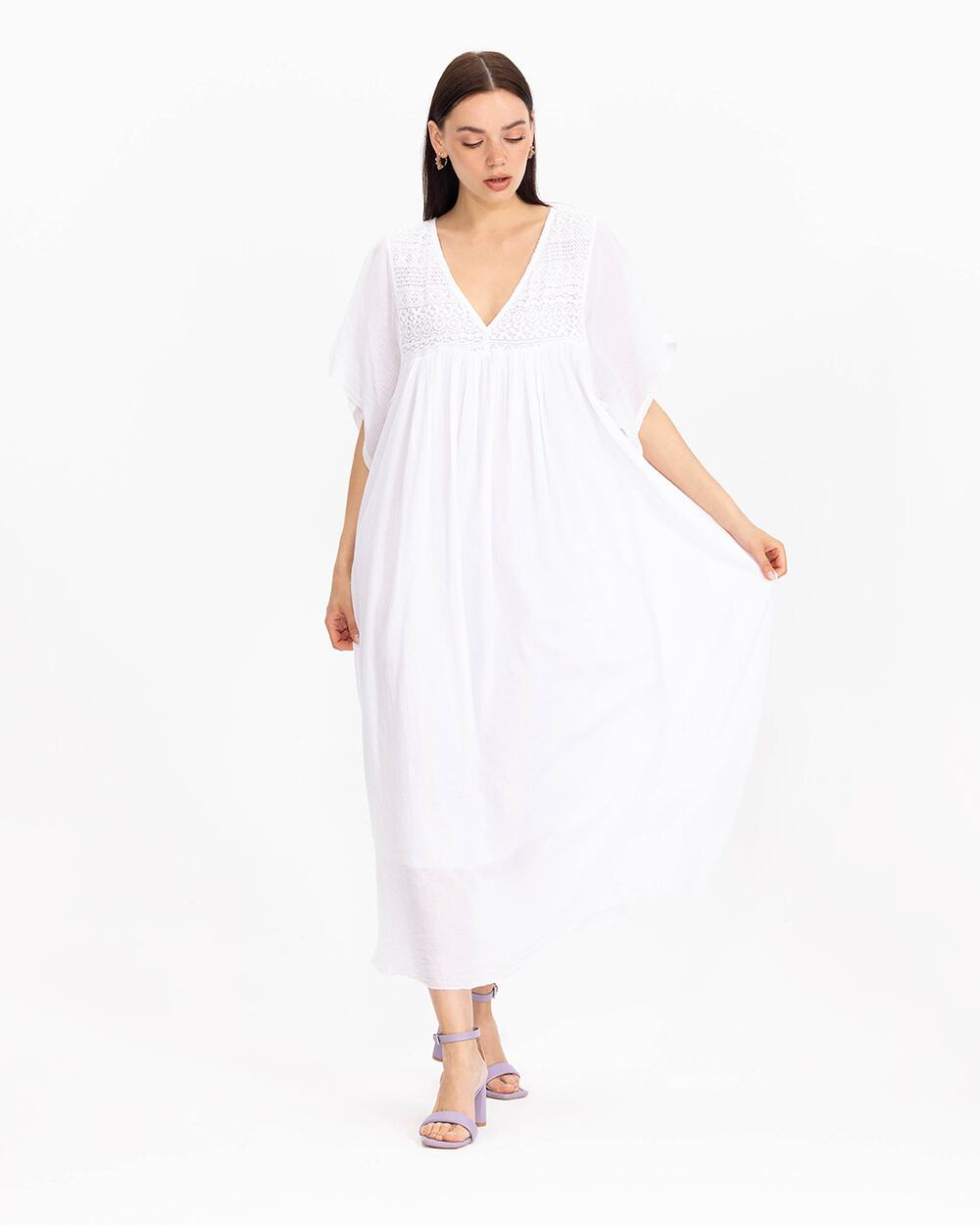  Lace Detailed V-Neck Maxi Length Dress