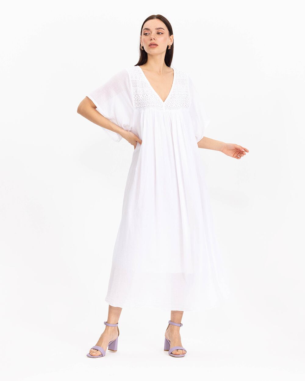  Lace Detailed V-Neck Maxi Length Dress
