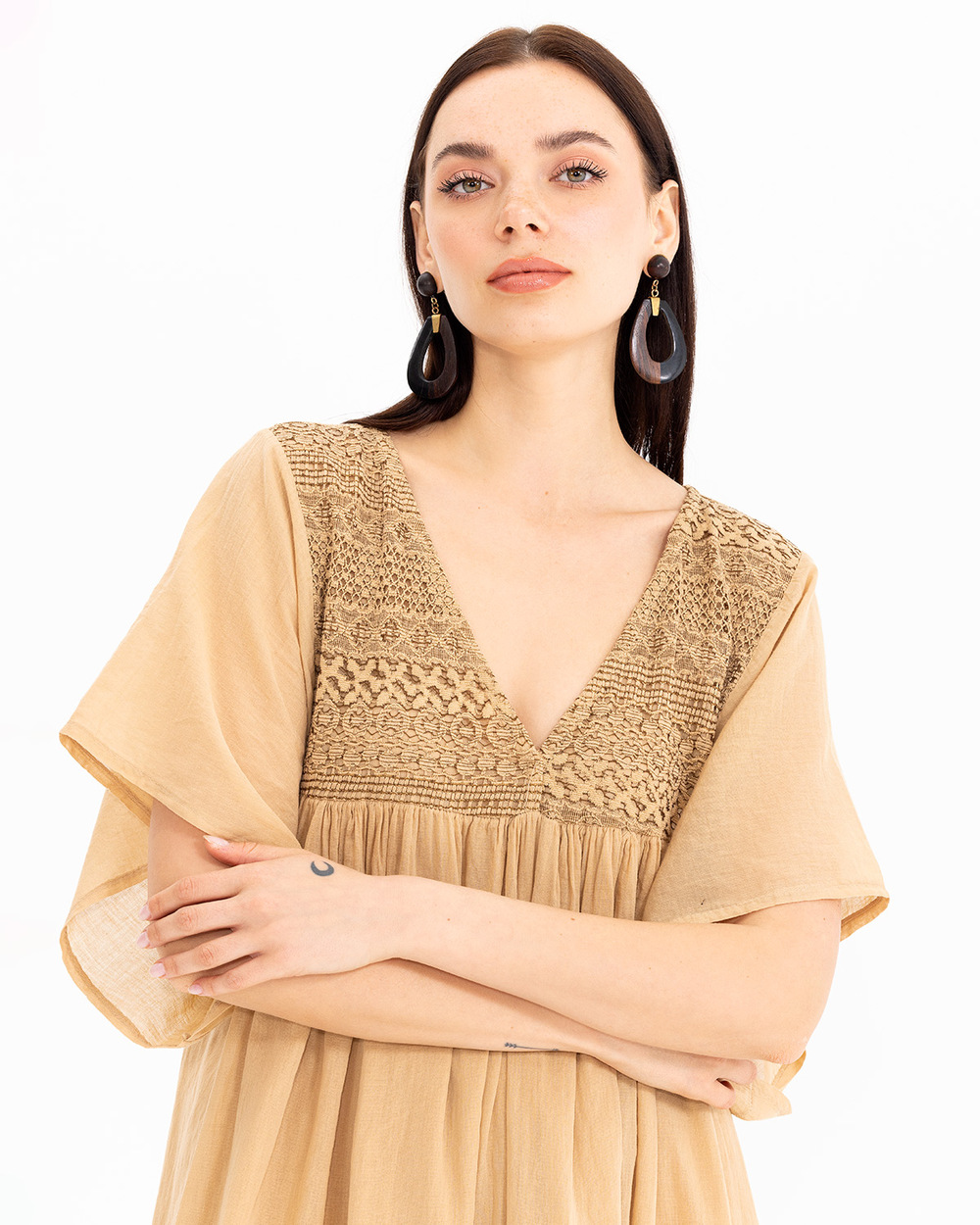  Lace Detailed V-Neck Maxi Length Dress