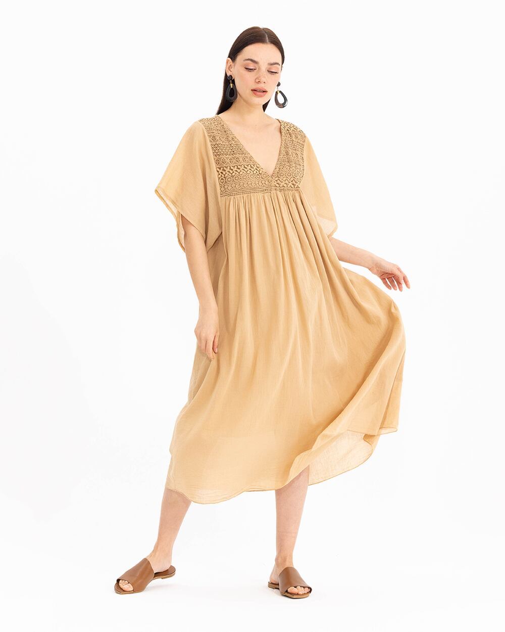  Lace Detailed V-Neck Maxi Length Dress