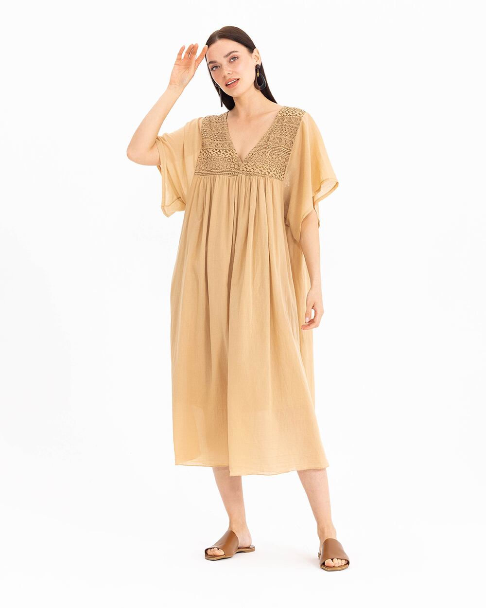  Lace Detailed V-Neck Maxi Length Dress