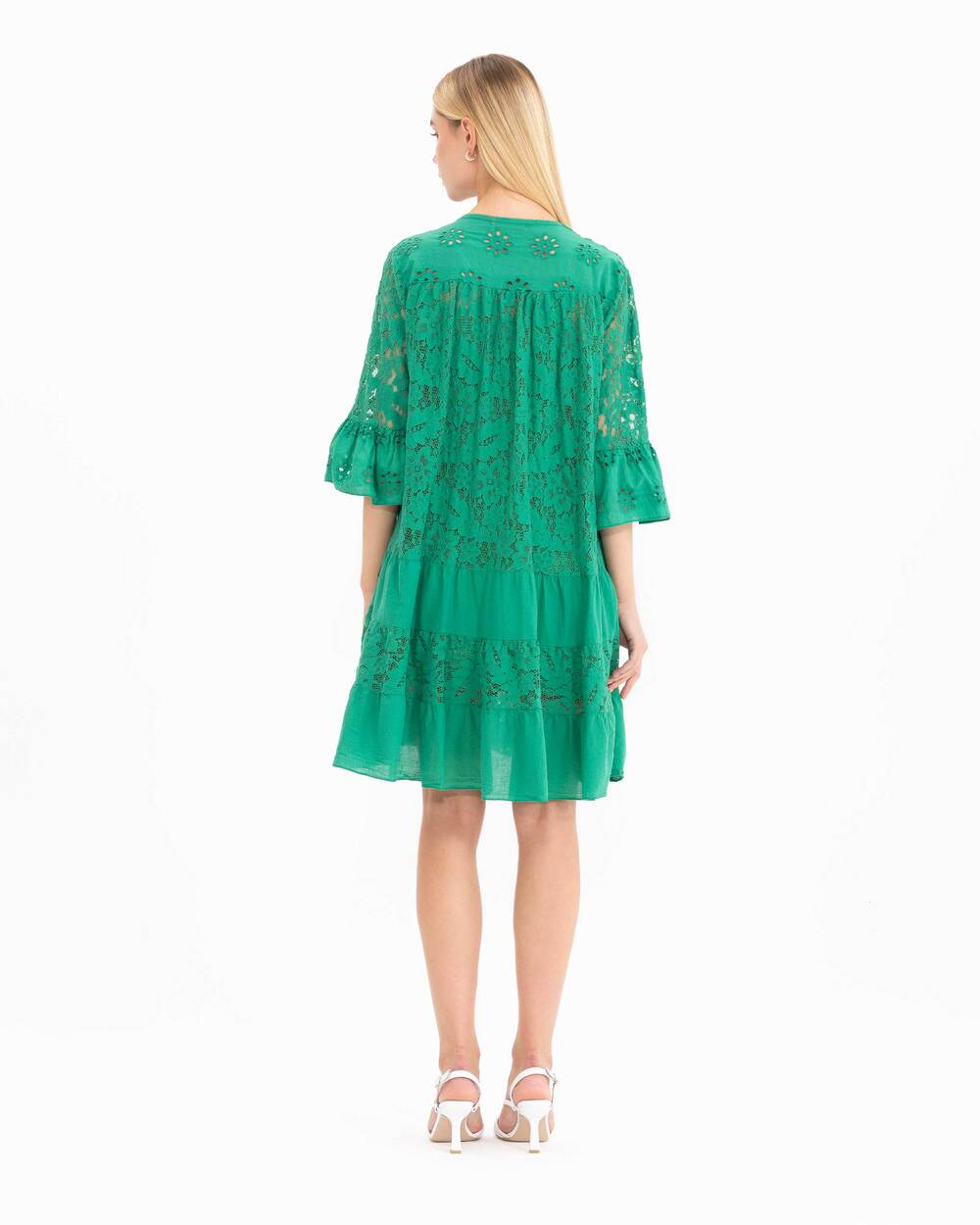 Düğmeli Dantel Elbise