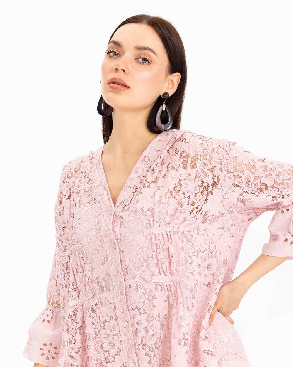 Düğmeli Dantel Elbise