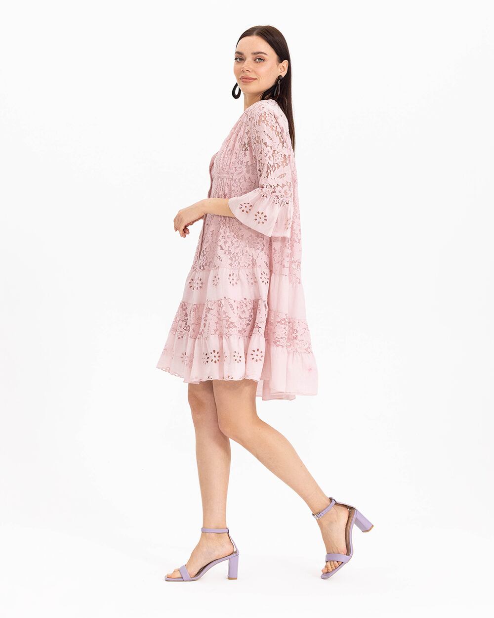 Düğmeli Dantel Elbise