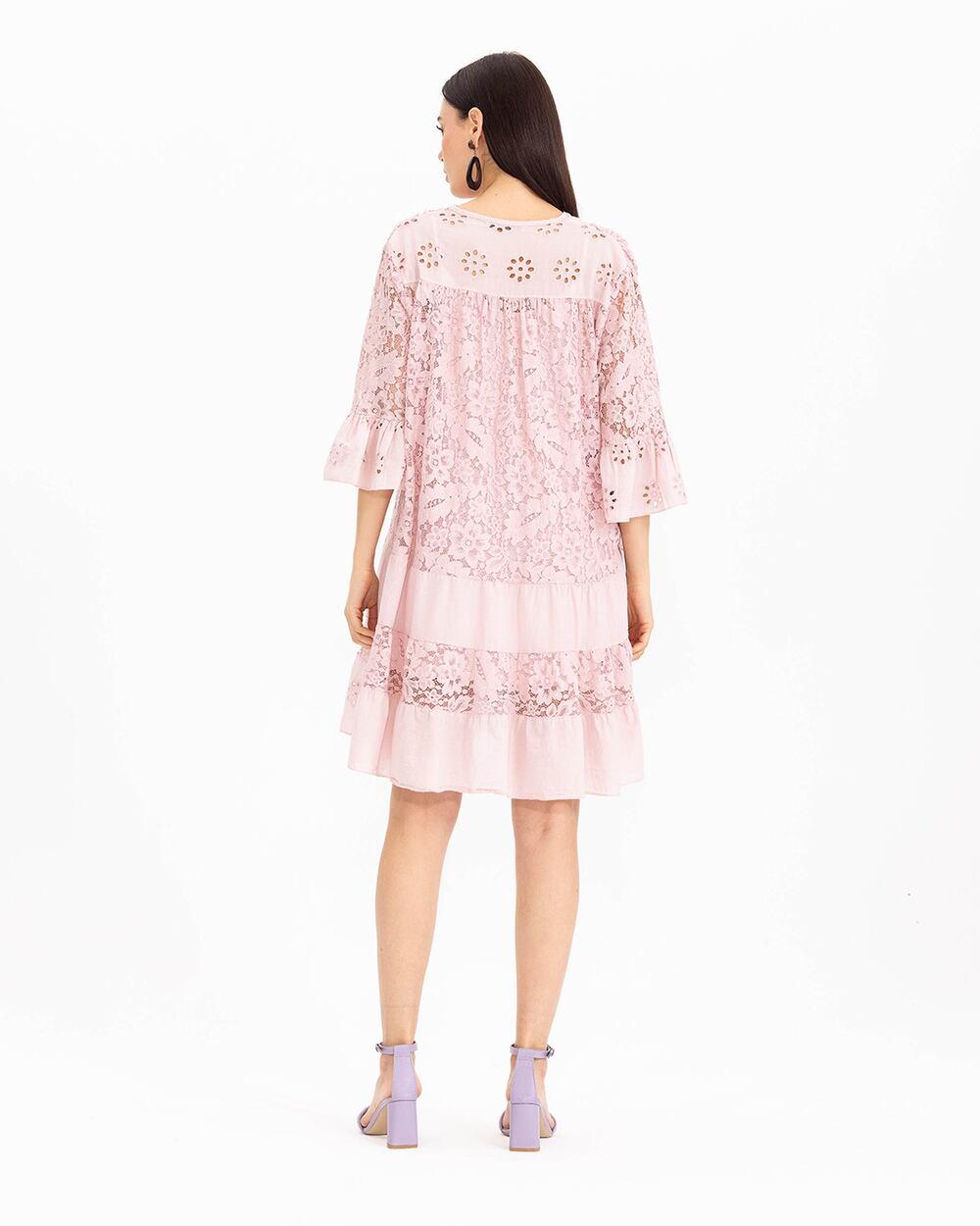 Düğmeli Dantel Elbise