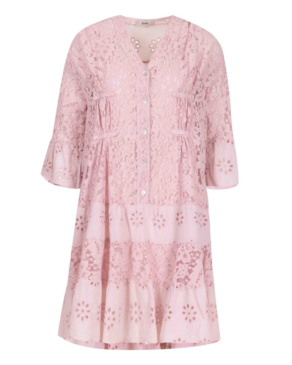 Düğmeli Dantel Elbise