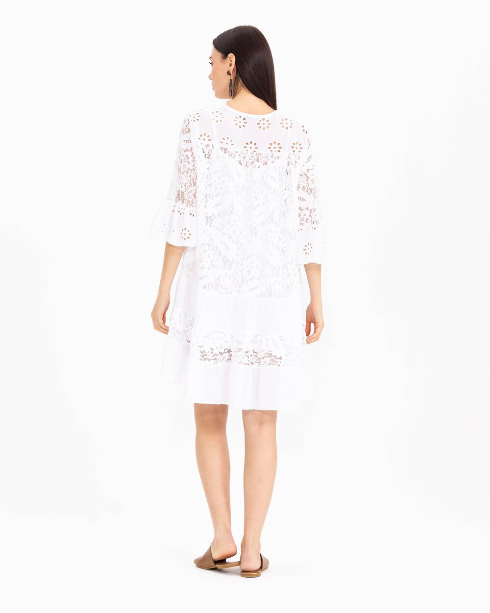 Düğmeli Dantel Elbise