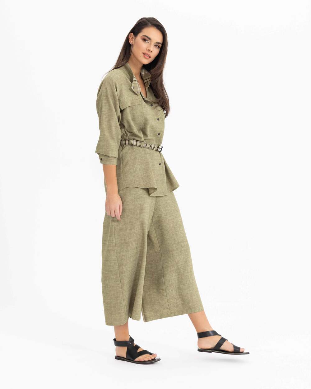 Keten Görünümlü Geniş Paça Pantolon