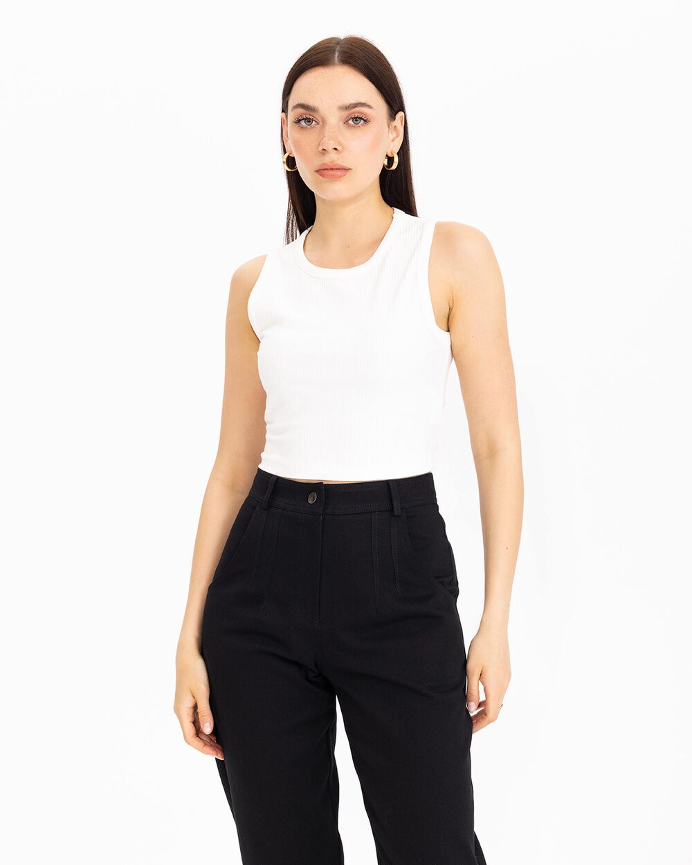 Ribbed Sleeveless Crop T-Shirt