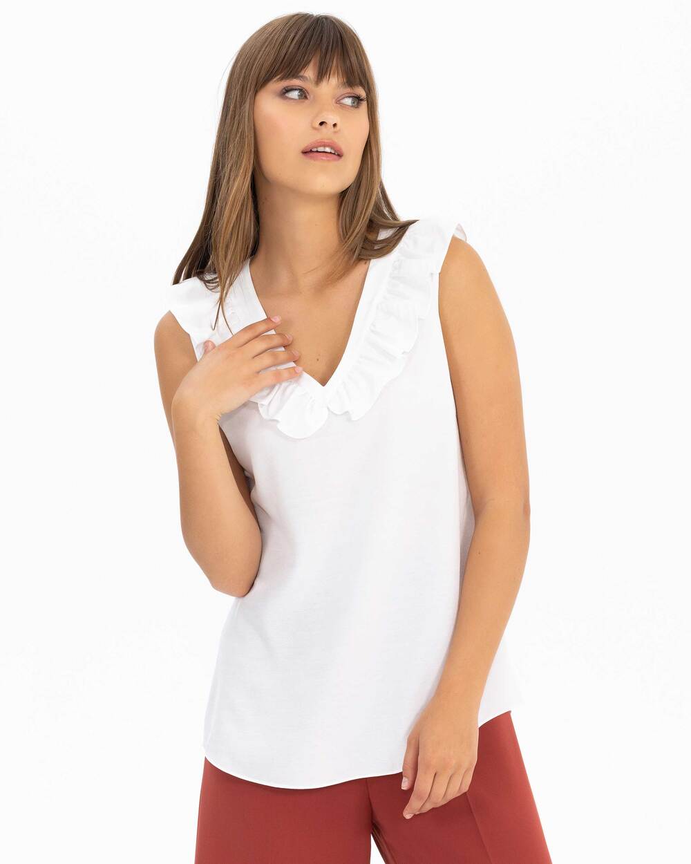 Ruffle neck sleeveless blouse online