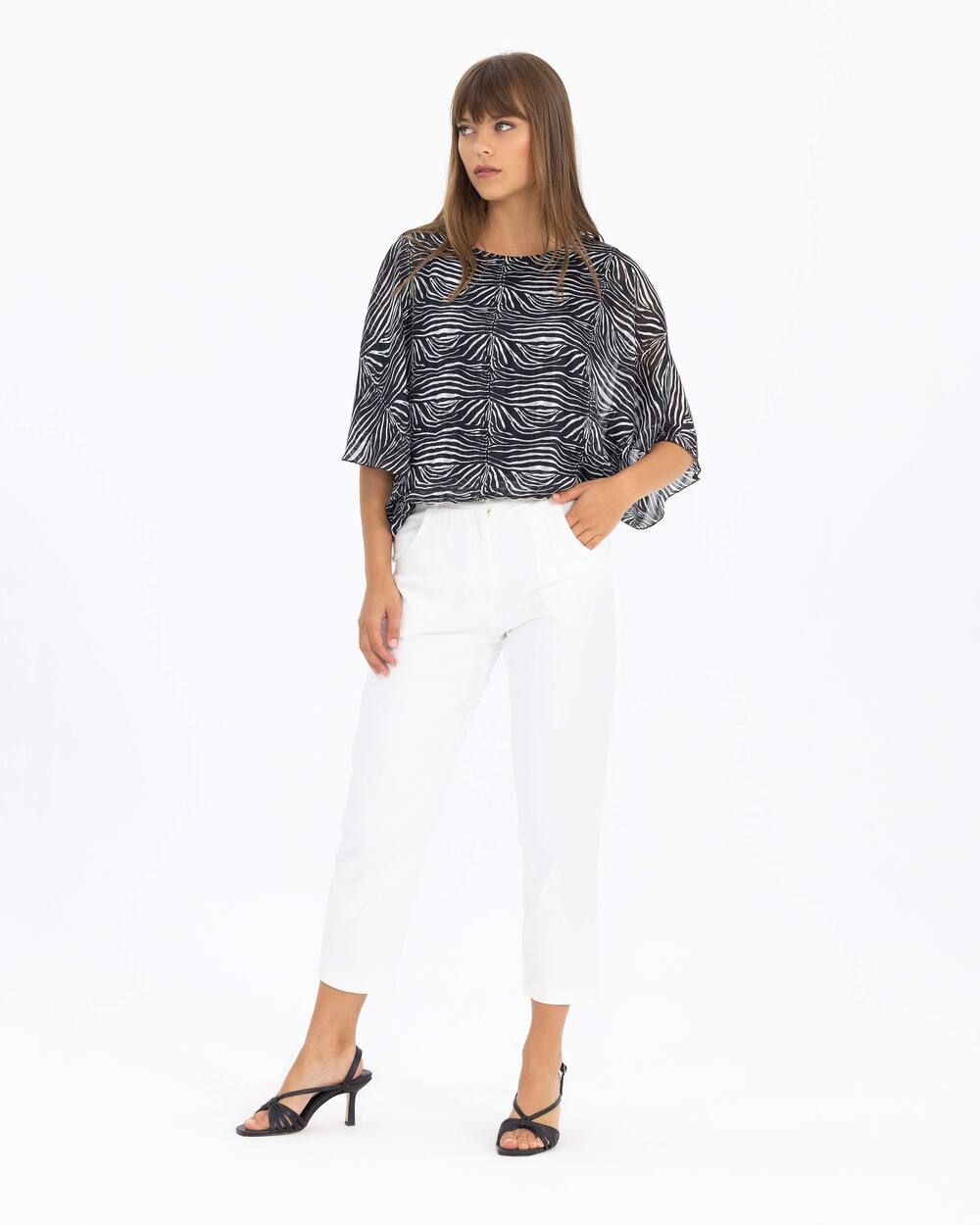 Zebra Desenli Pelerin Kollu Bluz