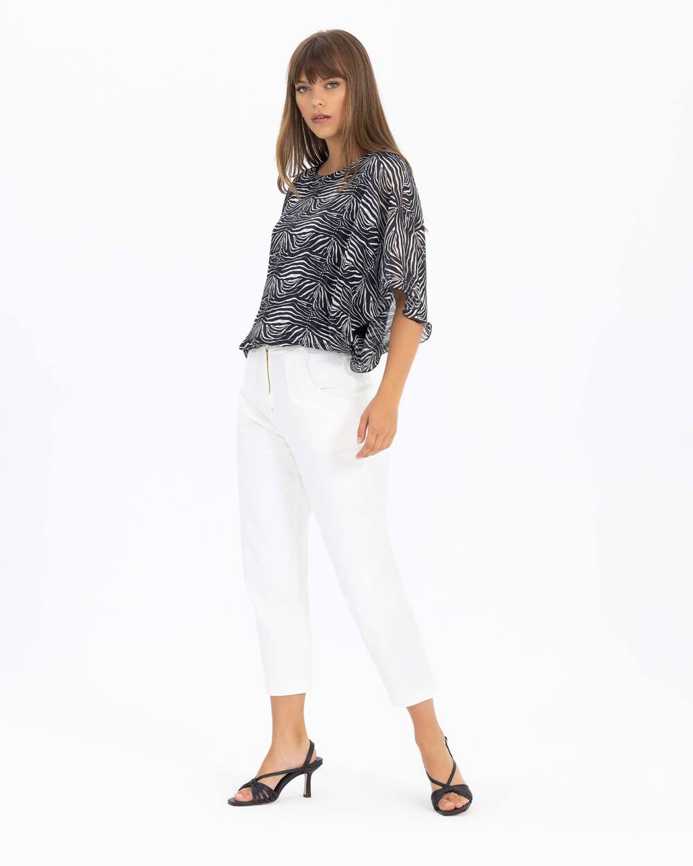 Zebra Desenli Pelerin Kollu Bluz