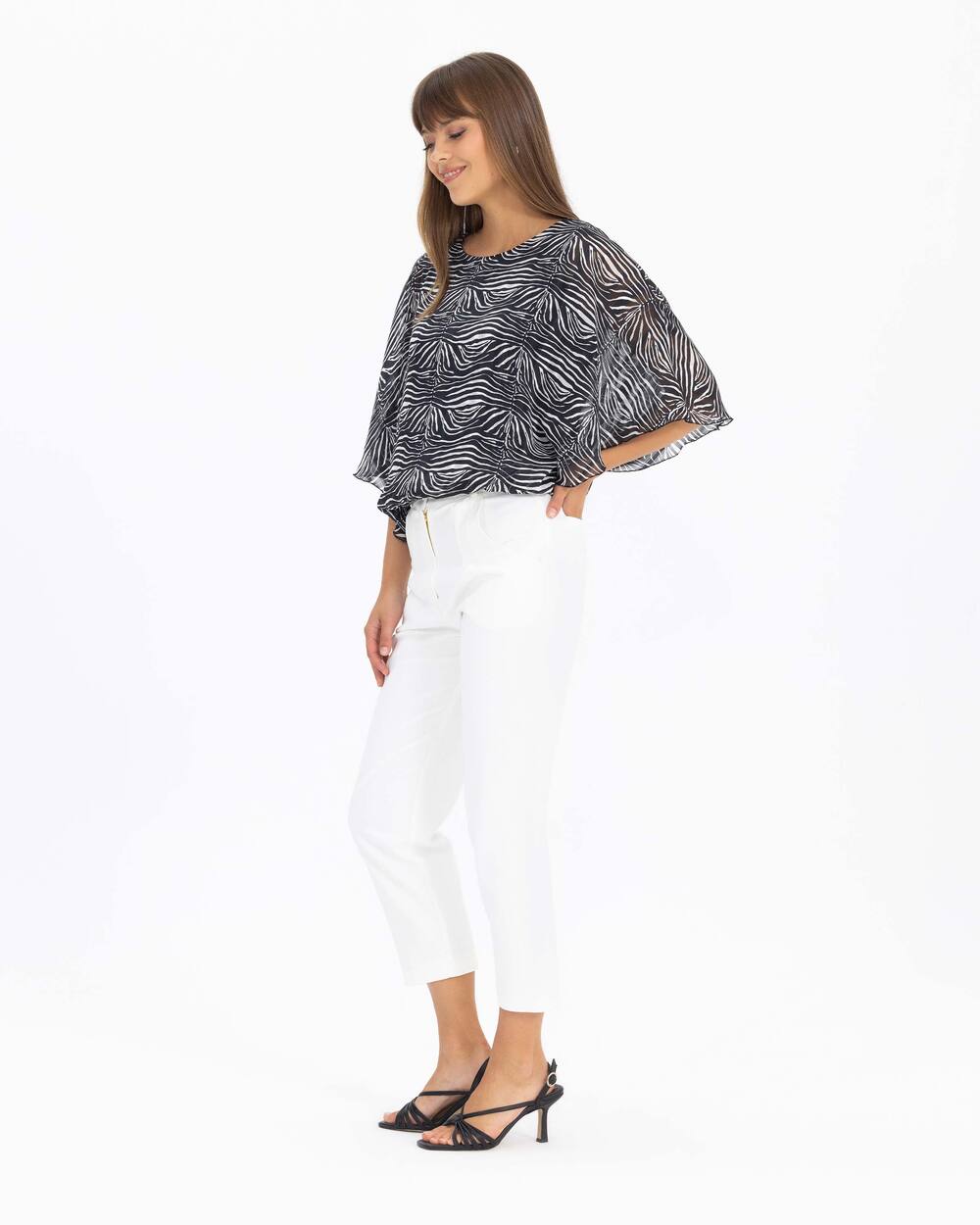 Zebra Desenli Pelerin Kollu Bluz