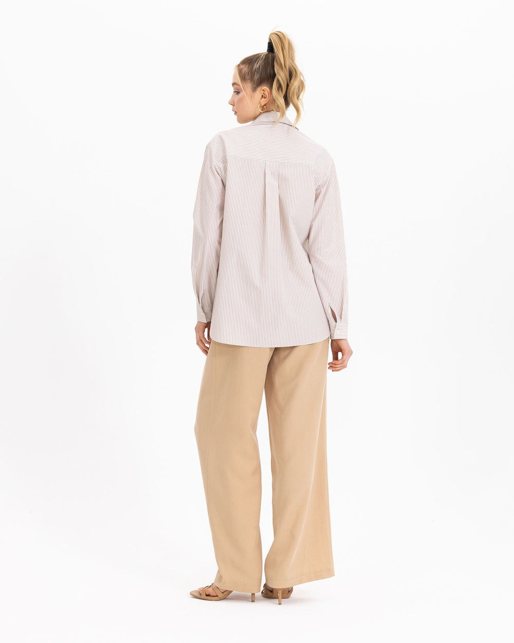 Boncuk İşlemeli Çizgili Gömlek