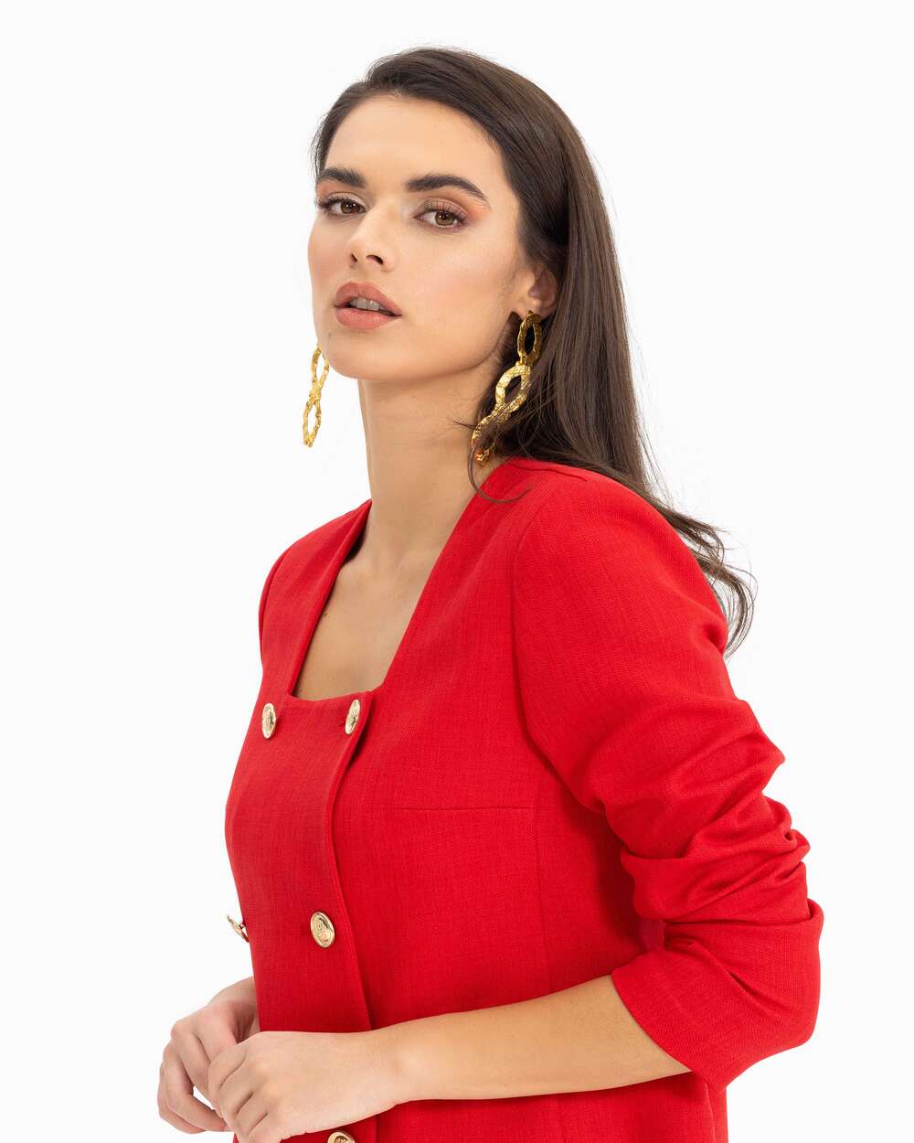 Button Detailed Square Collar Jacket