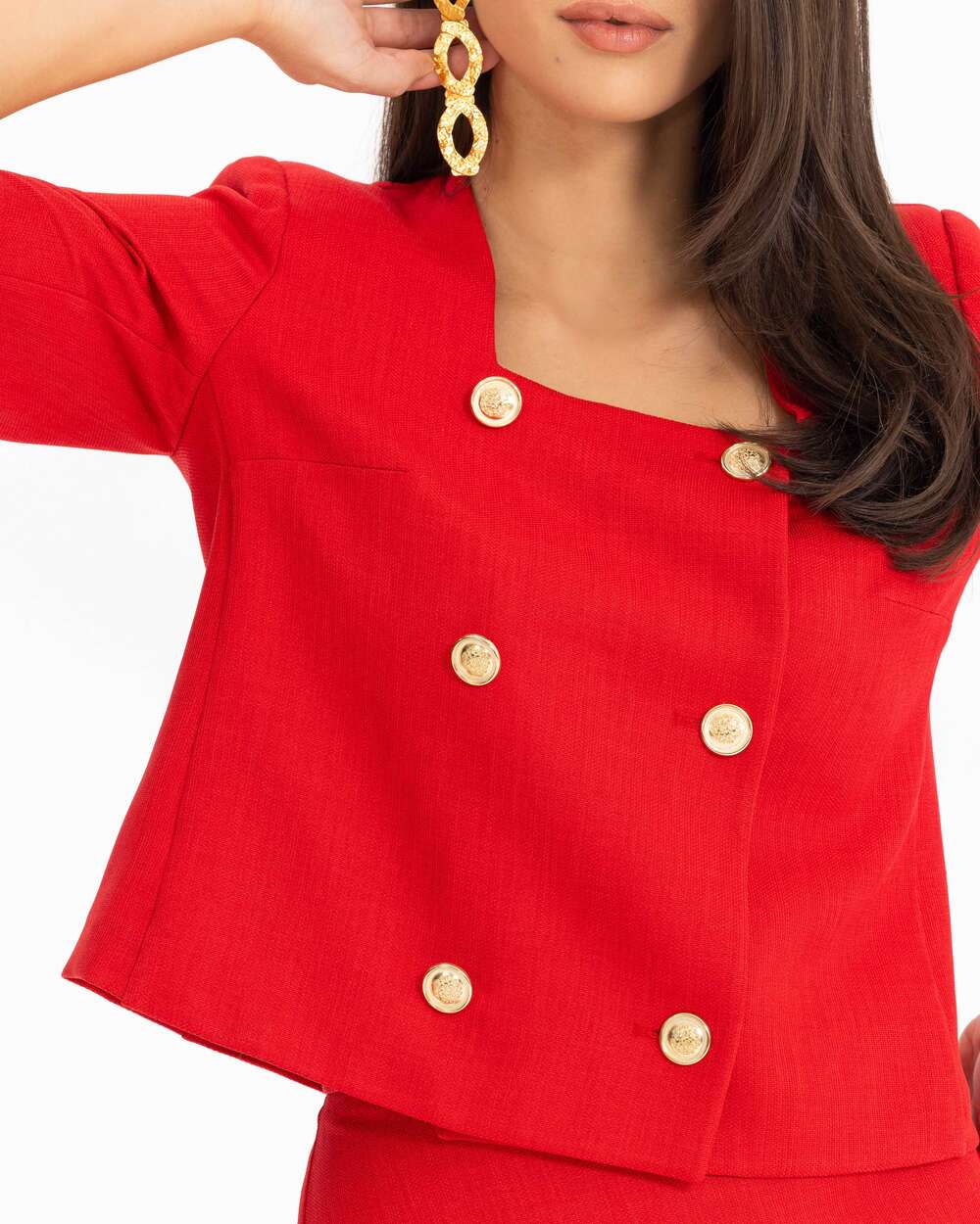Button Detailed Square Collar Jacket