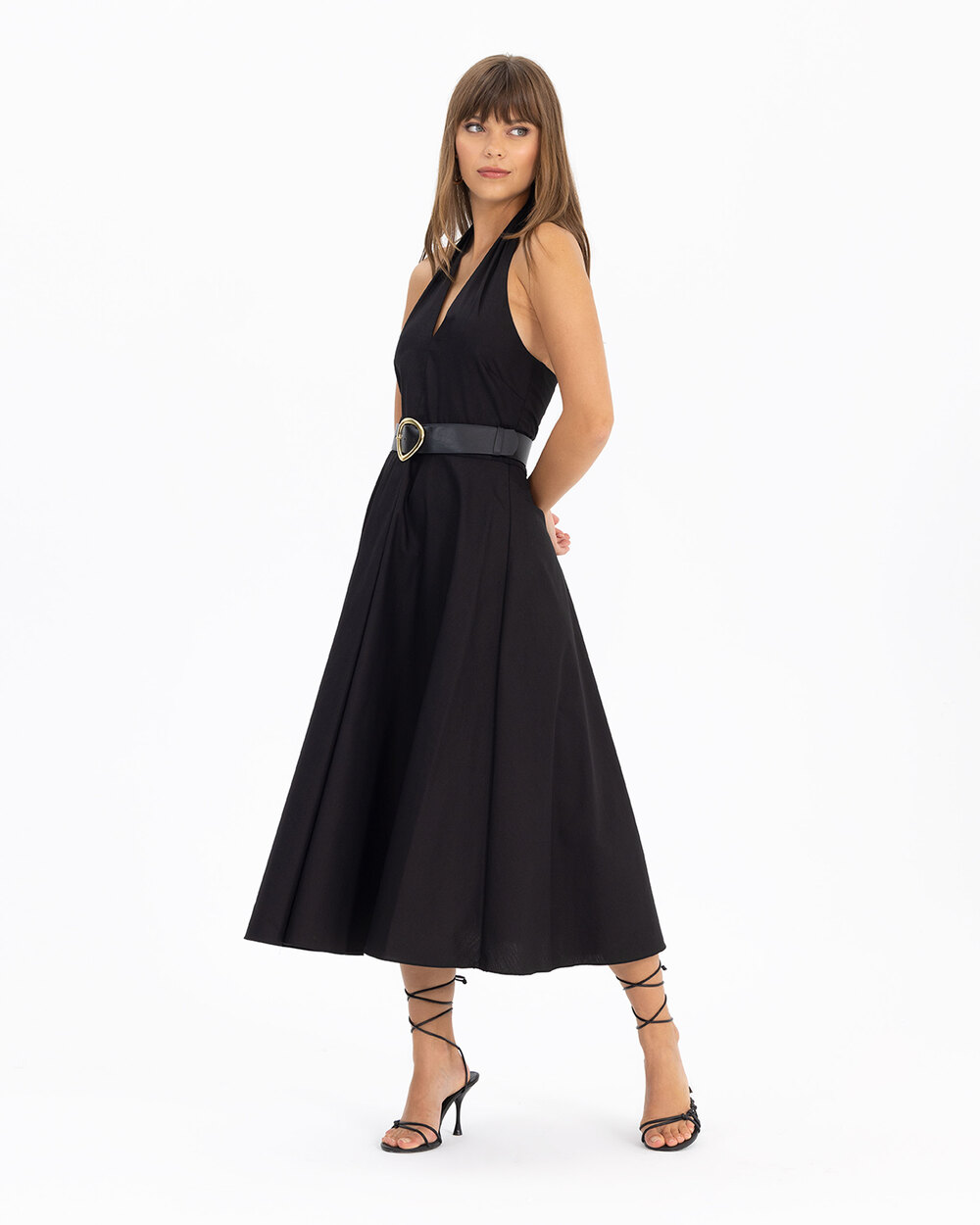 Halter Neck Belted Midi Dress