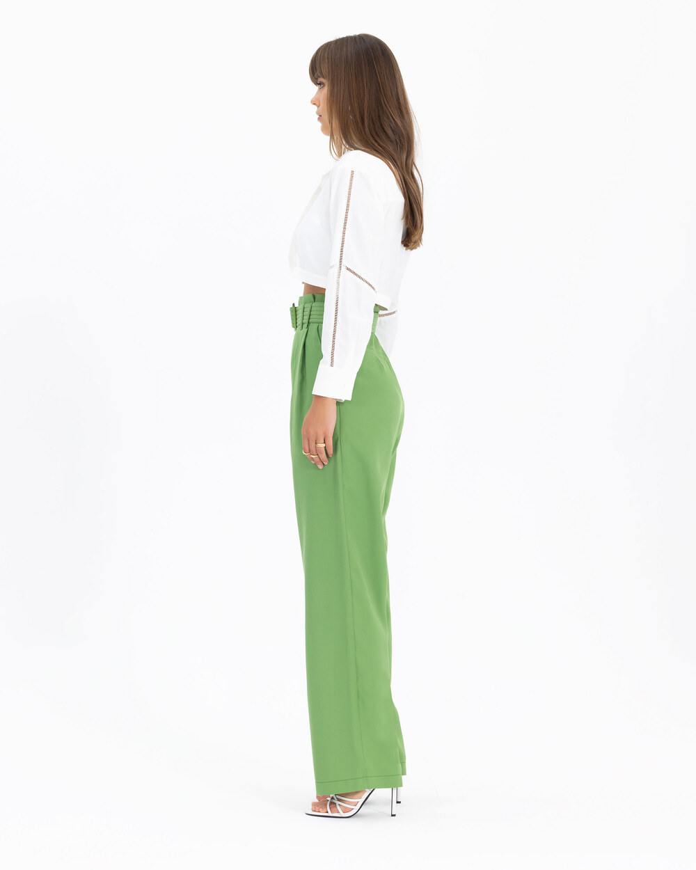 Pile Detaylı Kemerli Pantolon