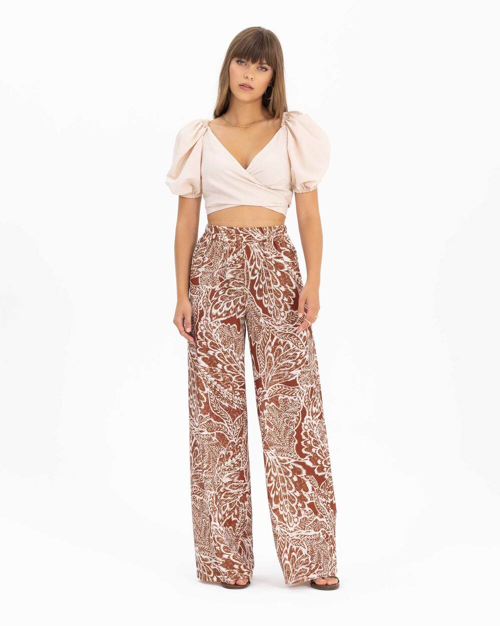 Patterned Elastic Waist Trousers