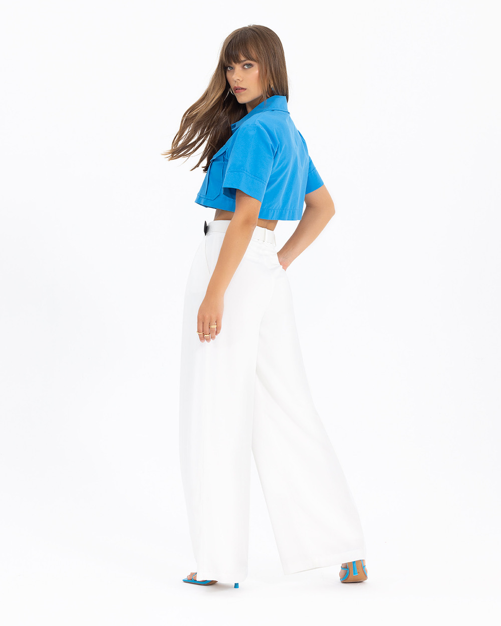 White belted wide leg trousers cheap