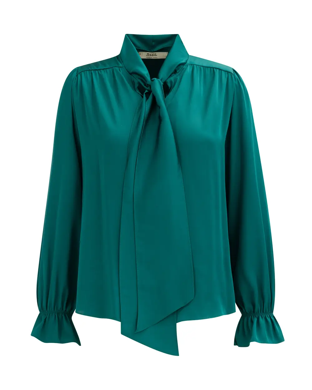 Yakası Fularlı Kolu Büzgülü Gömlek