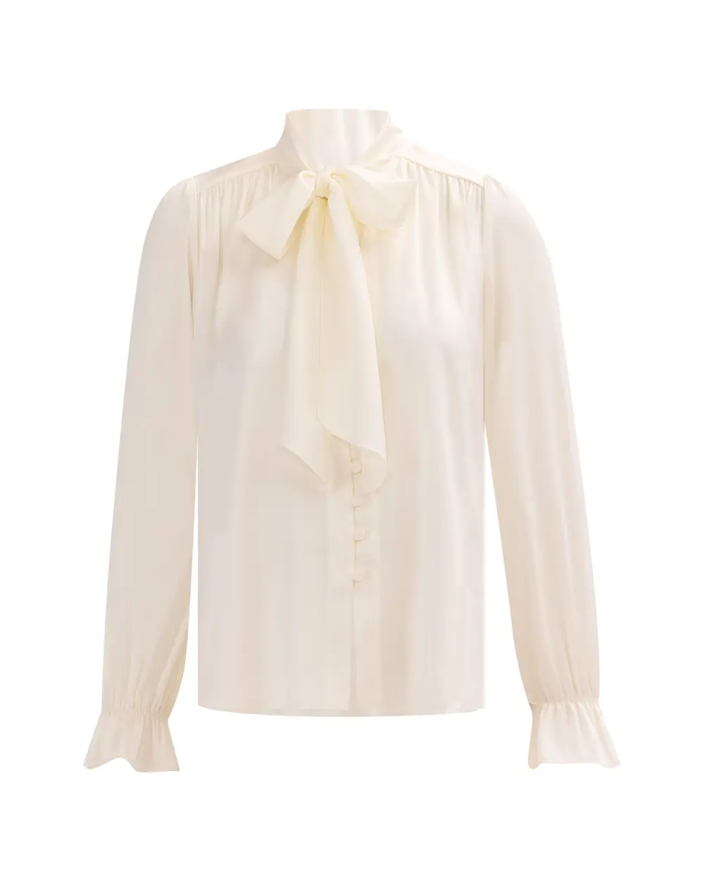 Yakası Fularlı Kolu Büzgülü Gömlek