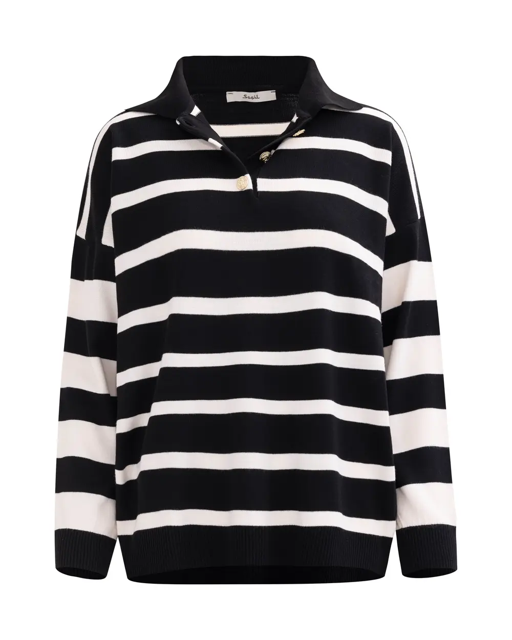 Polo Yaka Çizgili Triko Kazak