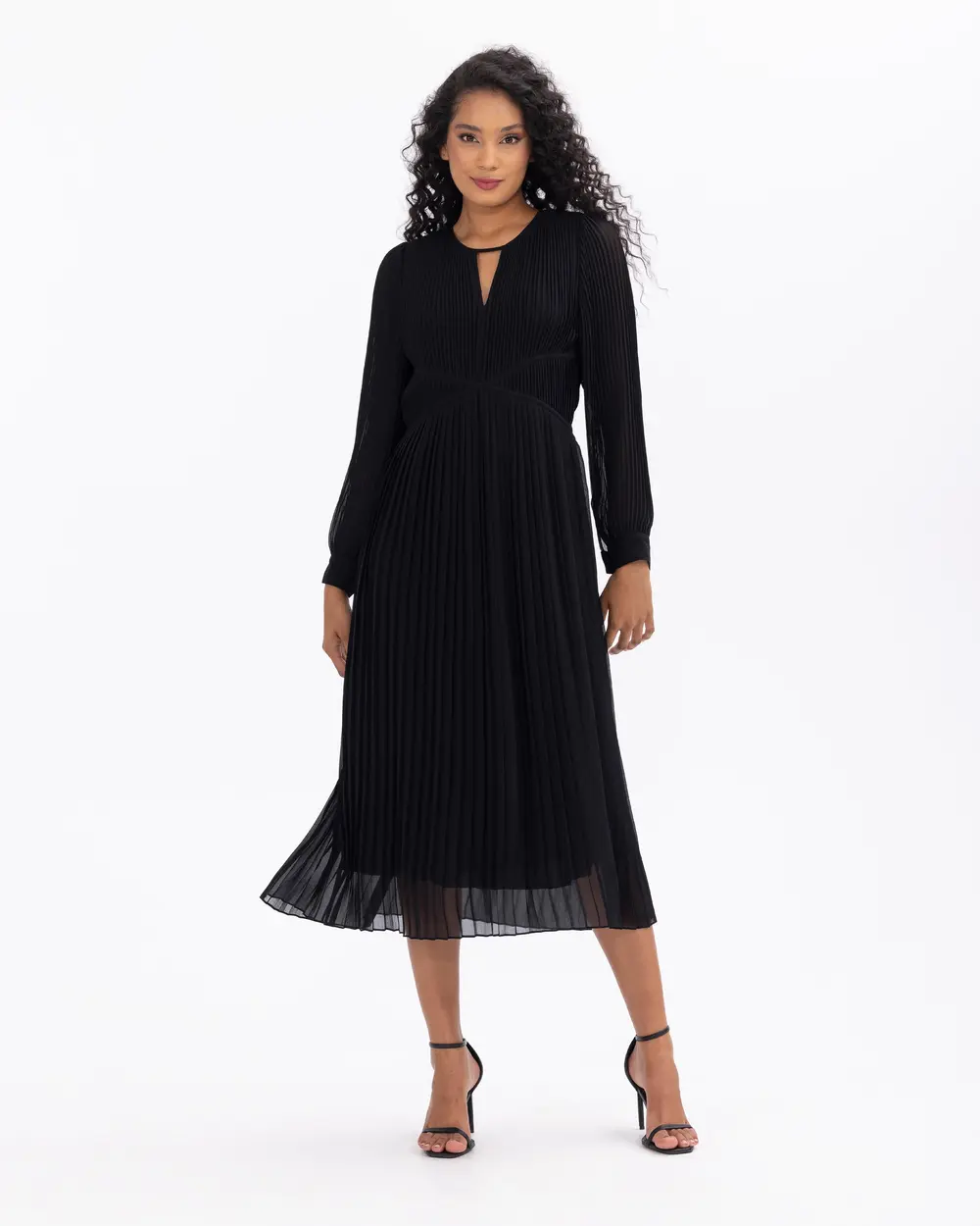 Pliseli Pencere Detay Midi Boy Elbise