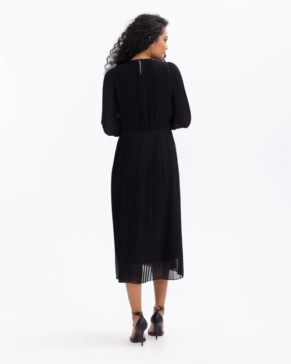 Pliseli Pencere Detay Midi Boy Elbise