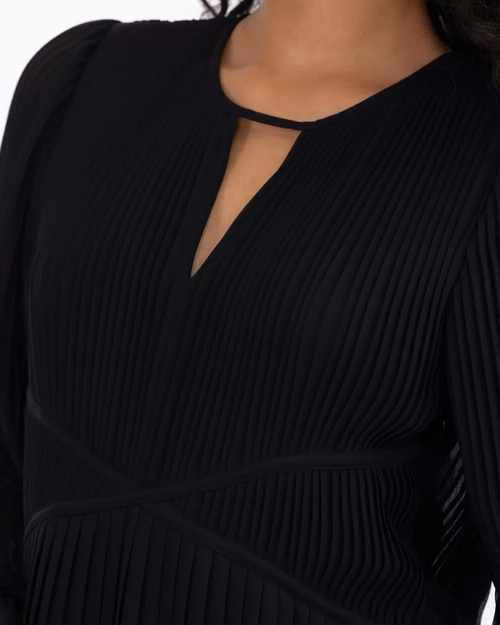 Pliseli Pencere Detay Midi Boy Elbise