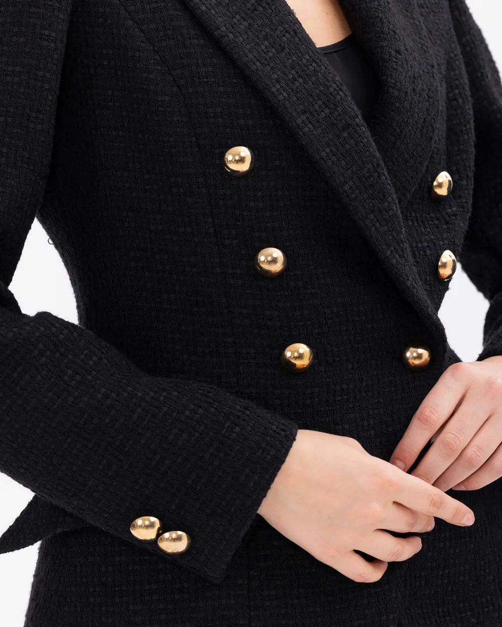 Düğme Detaylı Cep Kapaklı Dar Kesim Tüvit Ceket