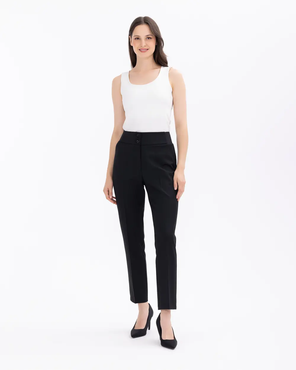 Narrow leg hot sale trousers