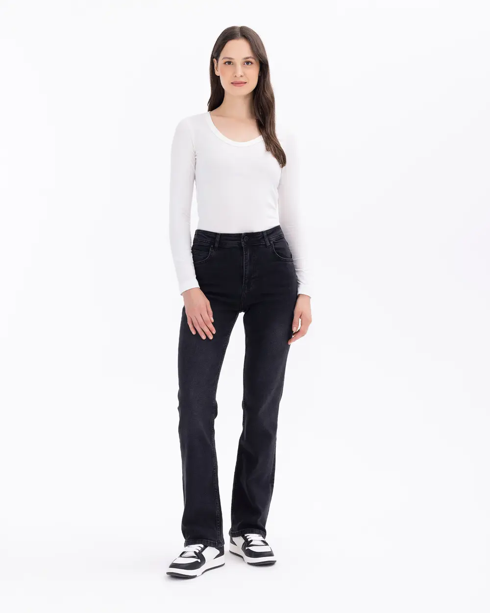 High-Waist Full-Length Jean Trousers