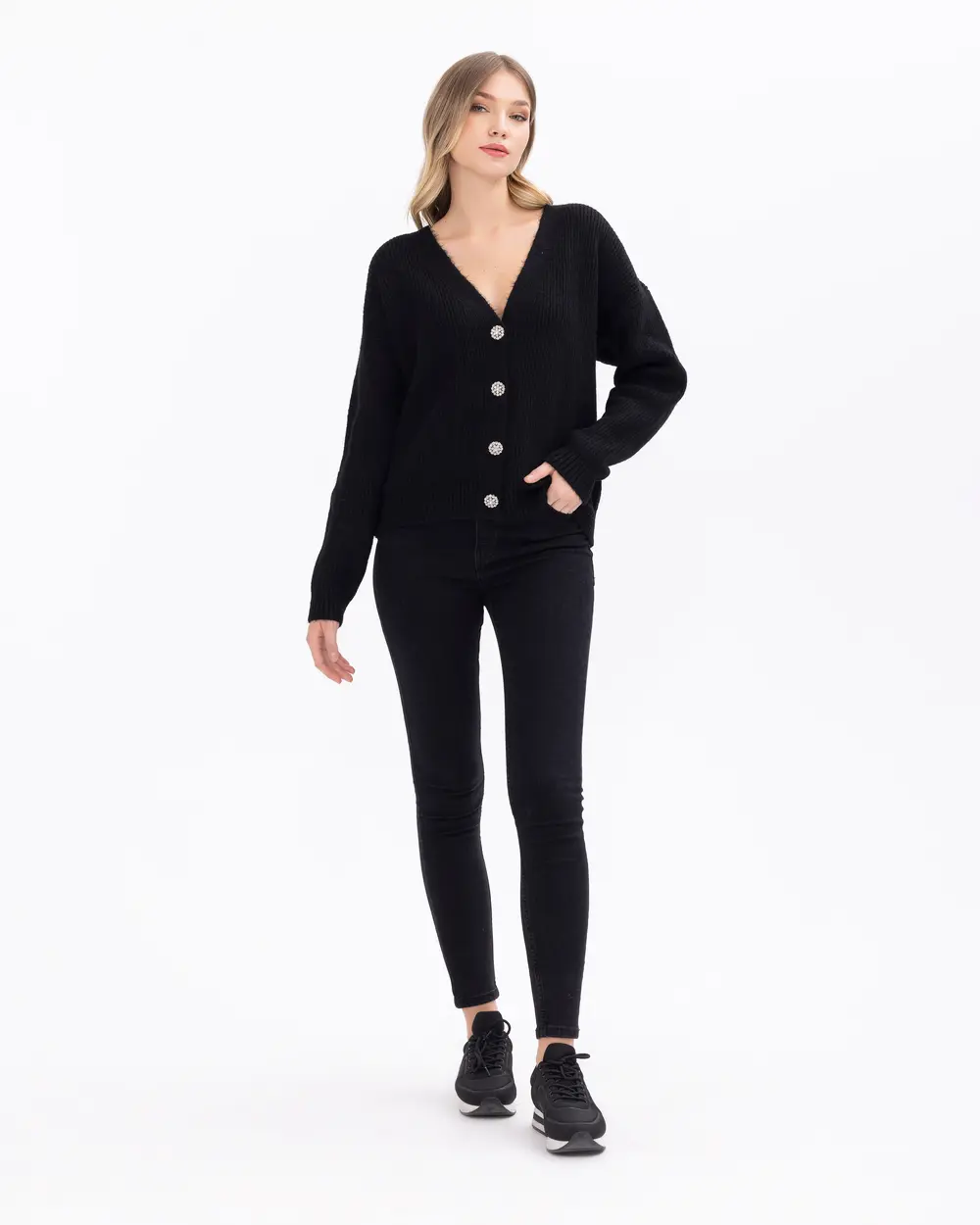 Black waist shop length cardigan