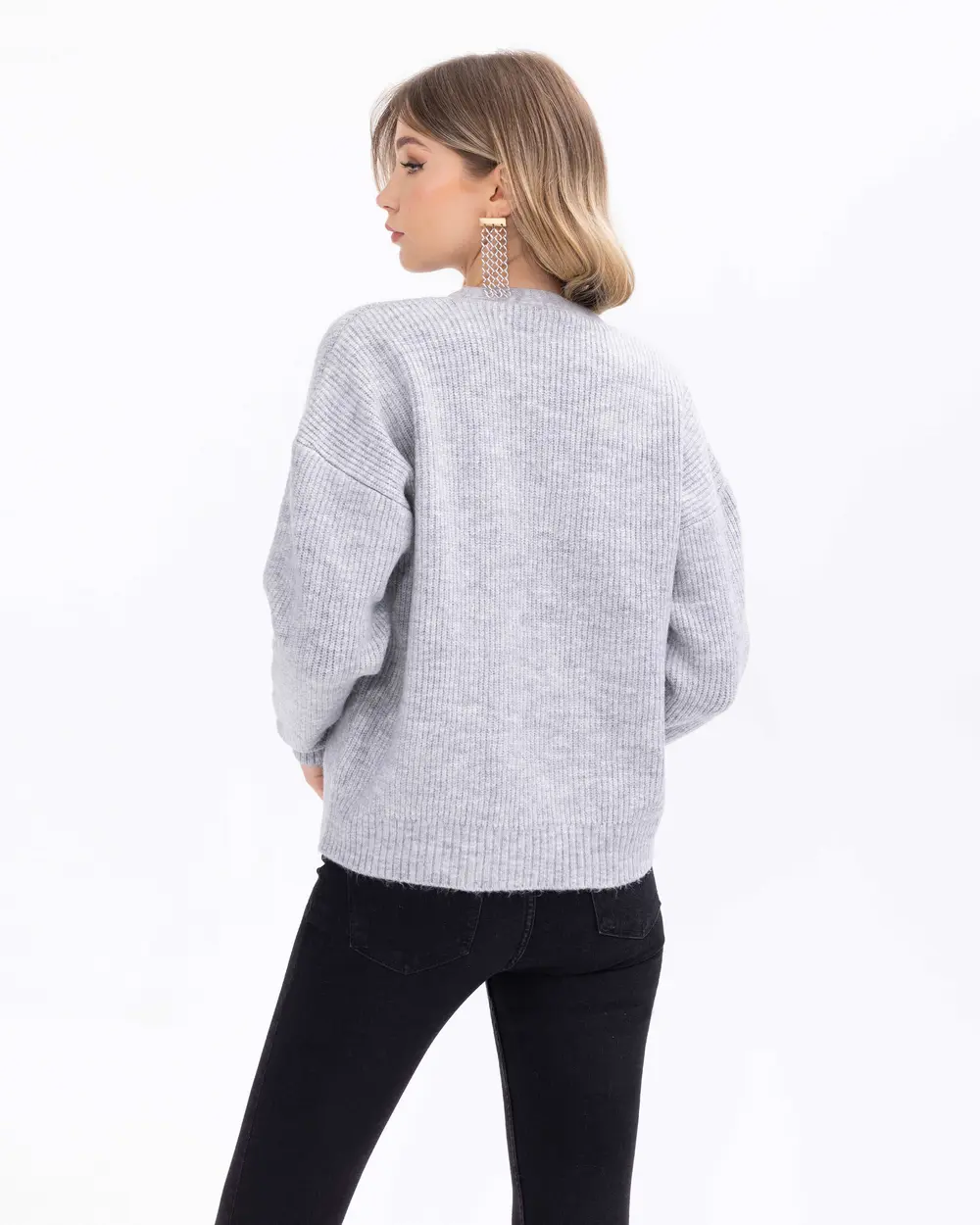 Button-Detailed Waist-Length Knit Cardigan