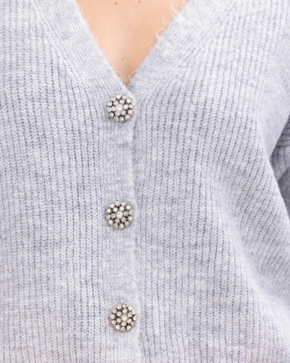 Button-Detailed Waist-Length Knit Cardigan