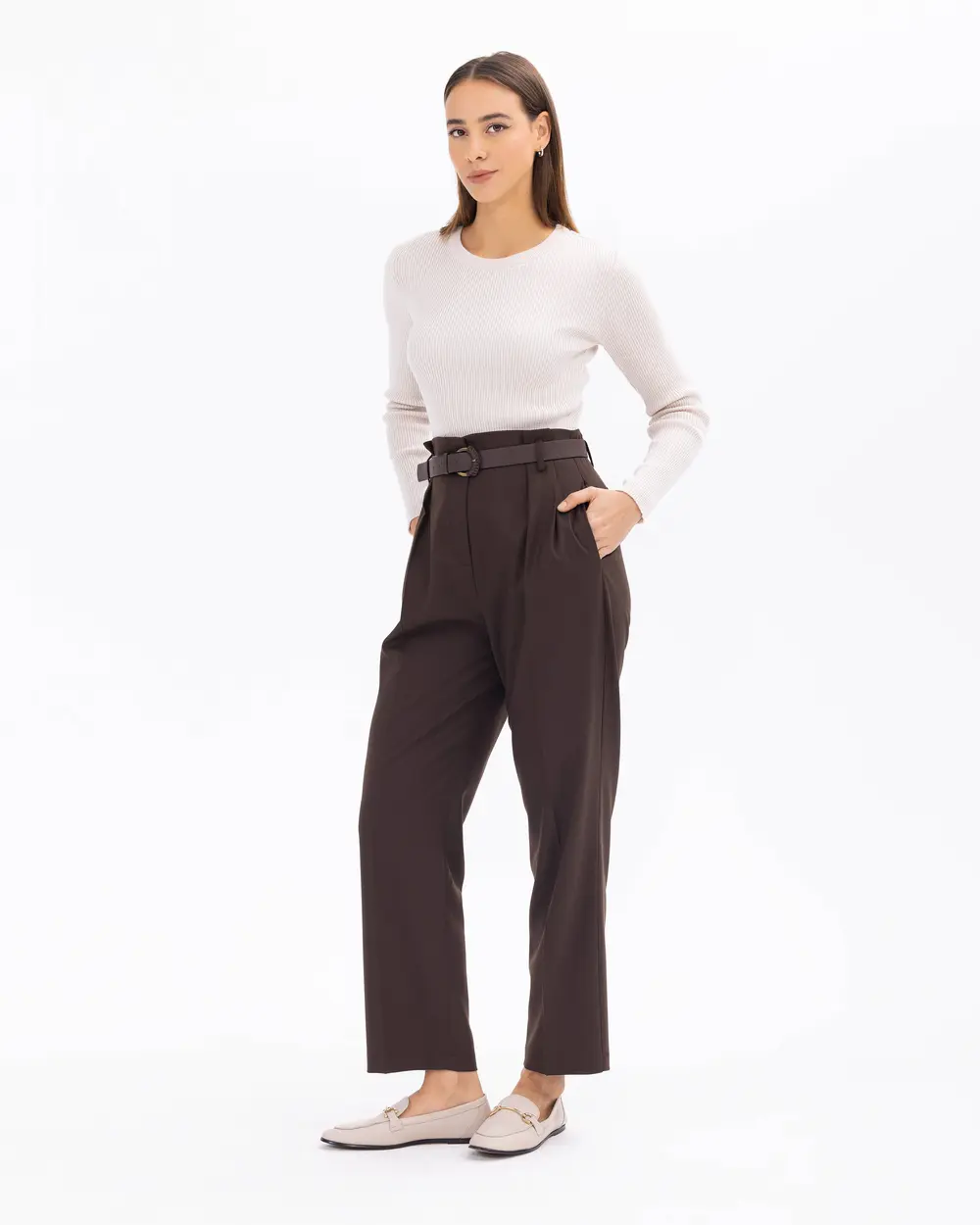 Zero-collared Slim-fit Basic Knit Blouse