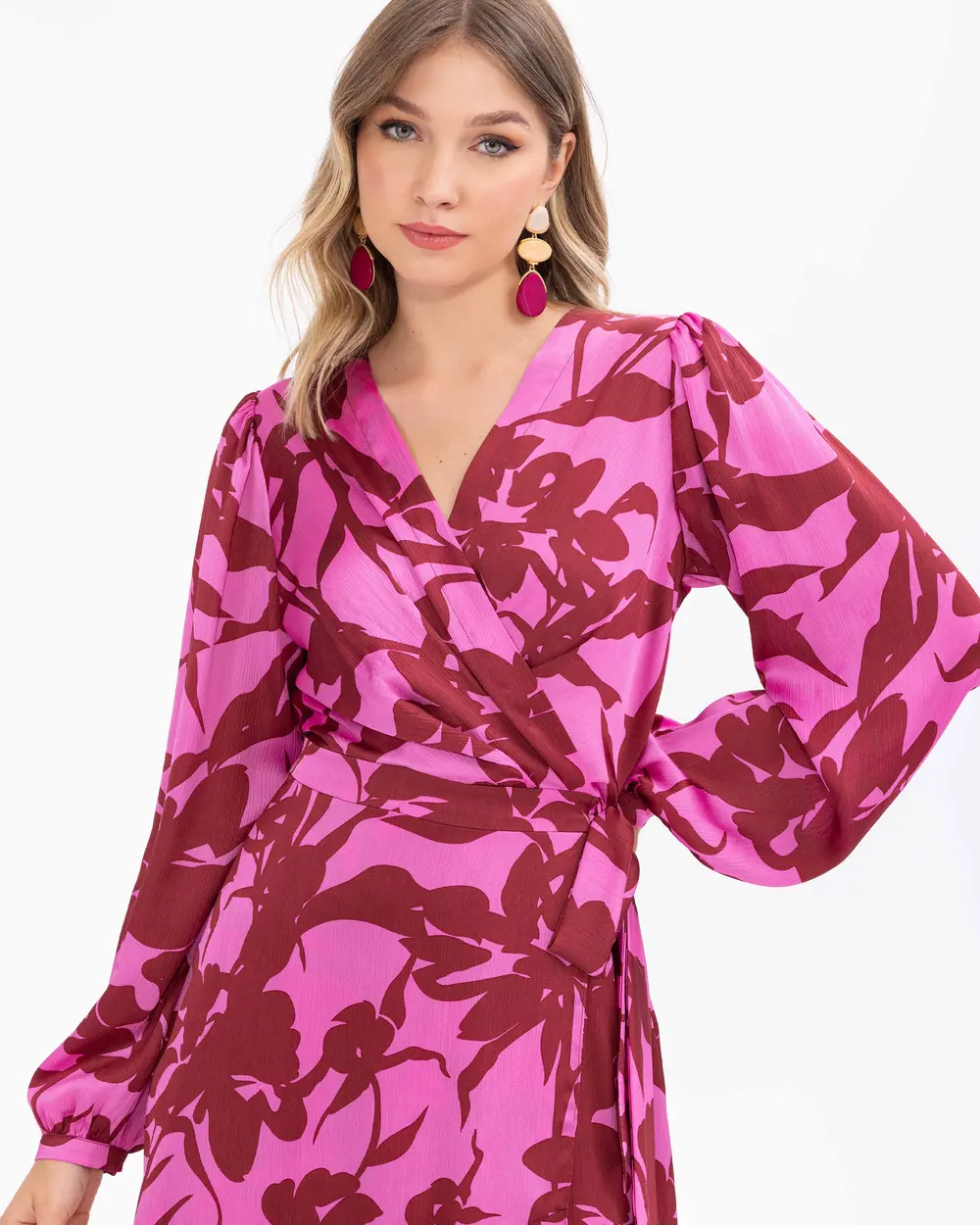 Desenli Kruvaze Yakalı Midi Boy Elbise