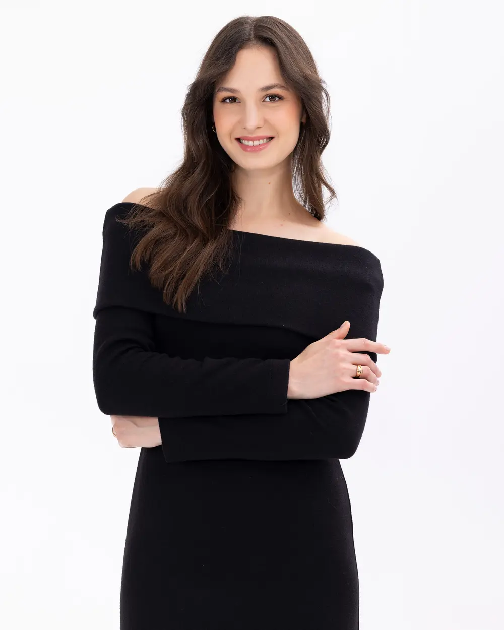 Devrik Yakalı Dar Form Midi Boy Elbise