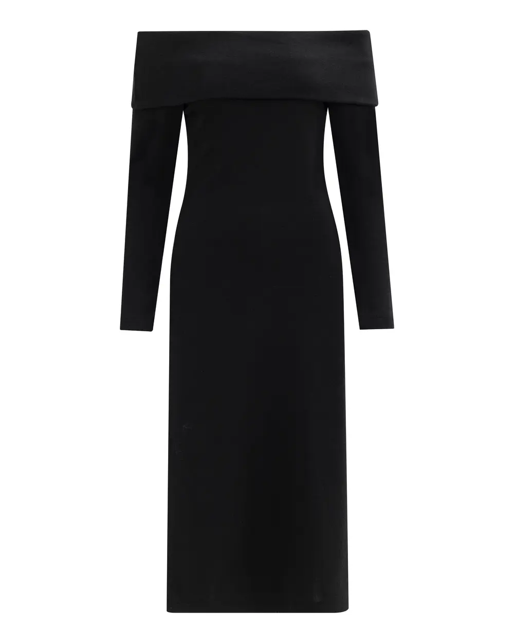 Devrik Yakalı Dar Form Midi Boy Elbise