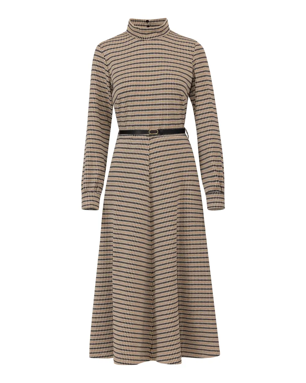 Patterned Belted Midi Dress