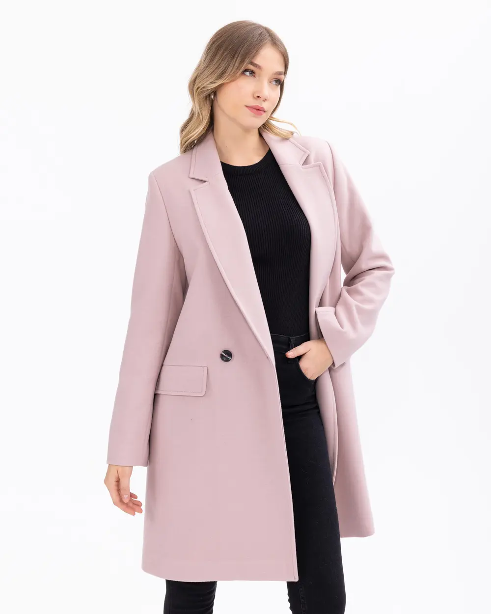 Contrast Button Double Breasted Collar Coat