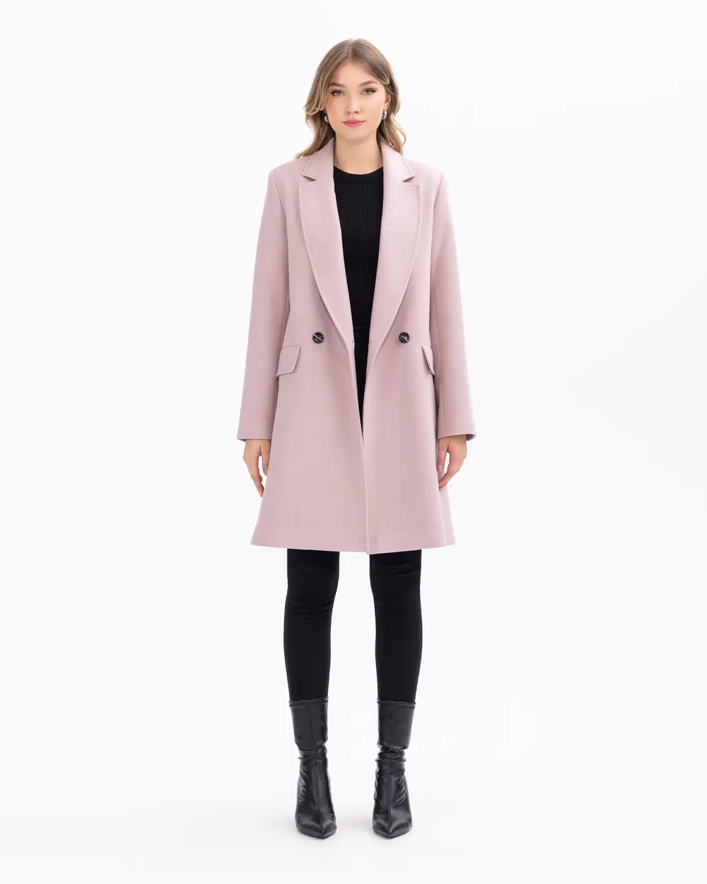 Contrast Button Double Breasted Collar Coat