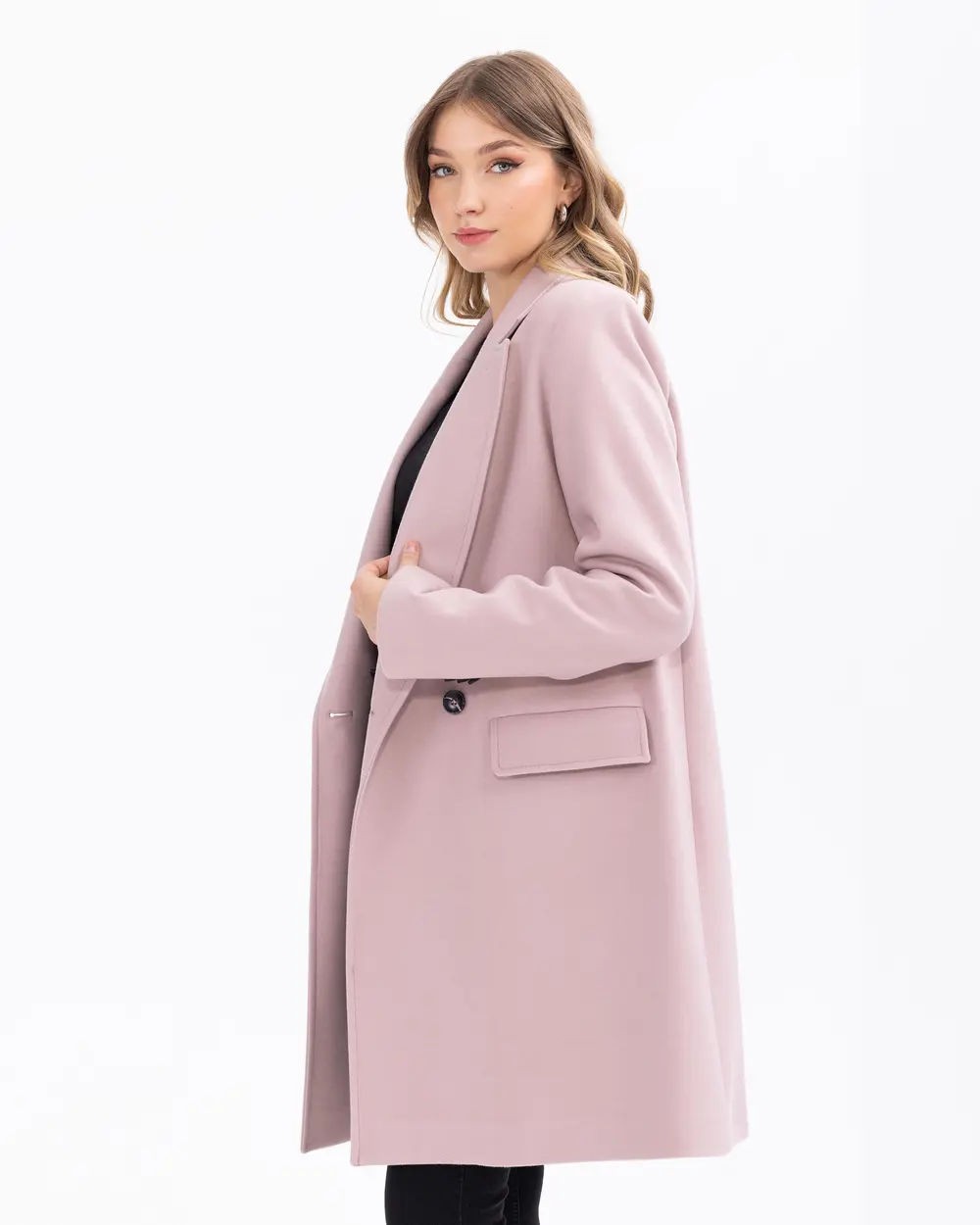 Contrast Button Double Breasted Collar Coat