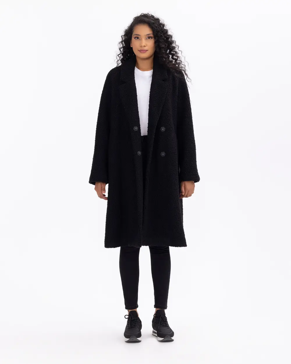 Düğmeli Rahat Kesim Buklet Kaban