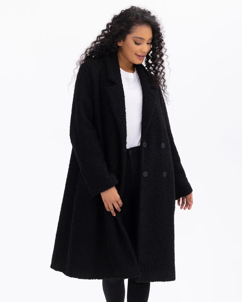 Düğmeli Rahat Kesim Buklet Kaban