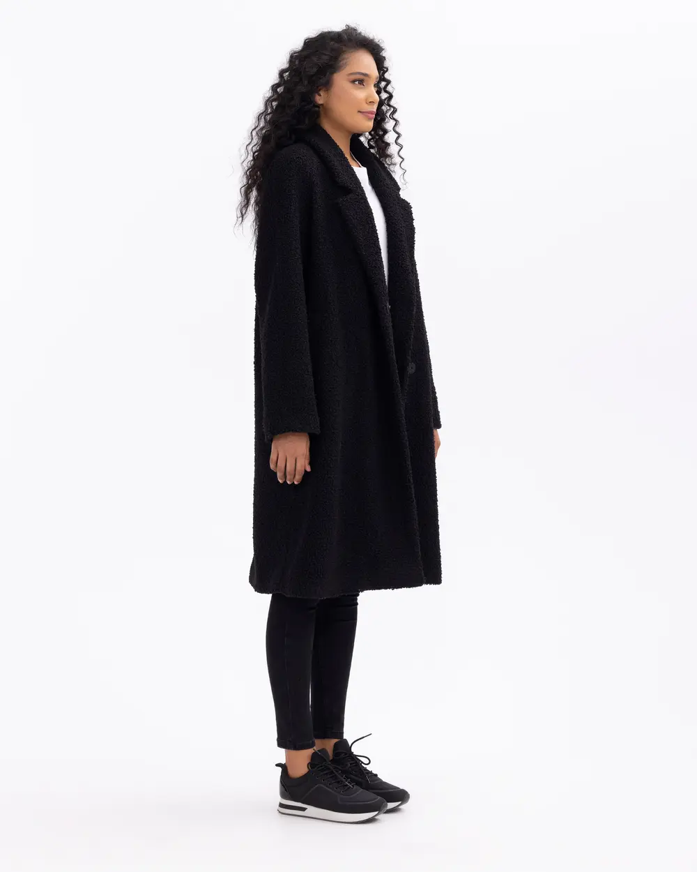 Düğmeli Rahat Kesim Buklet Kaban