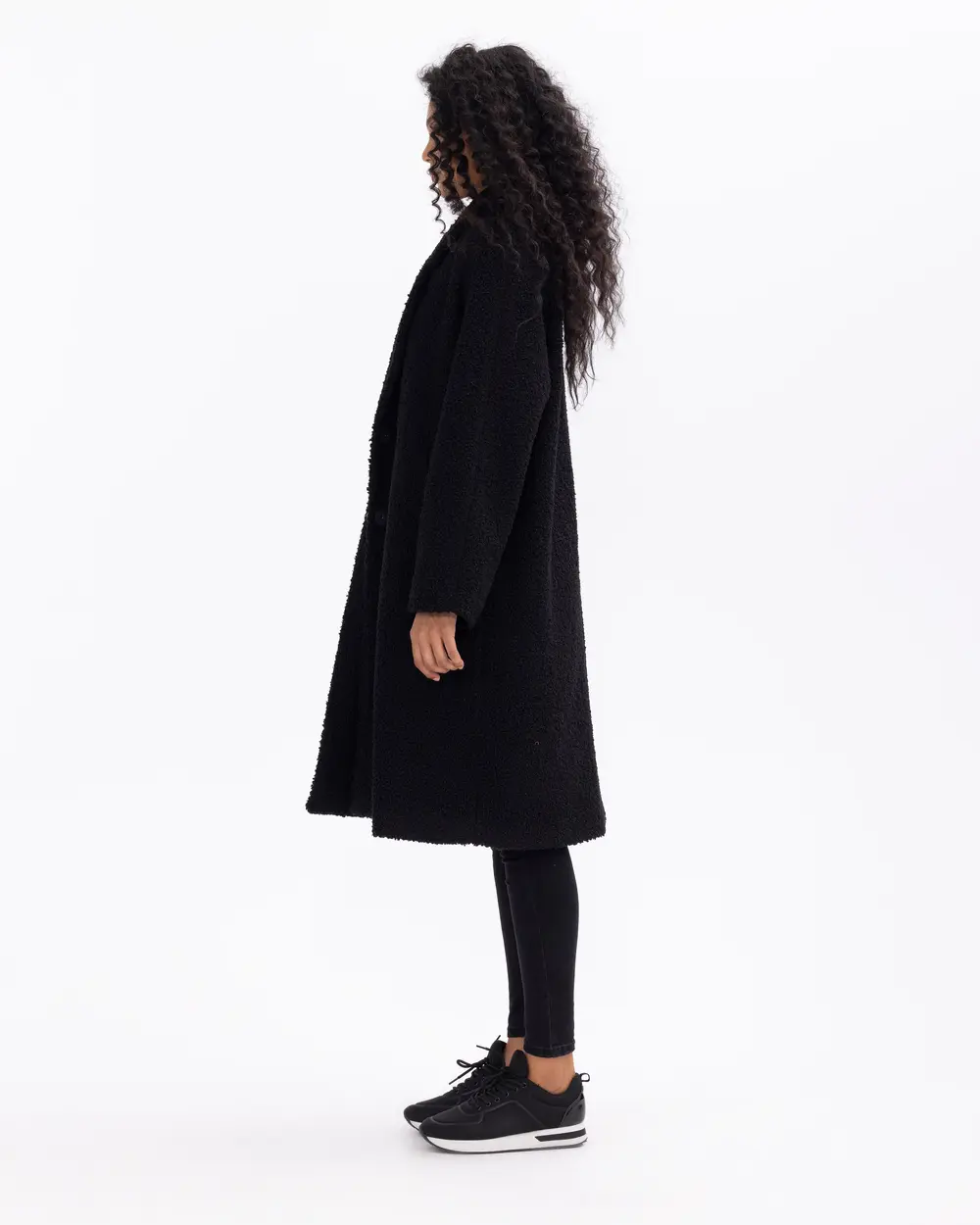 Düğmeli Rahat Kesim Buklet Kaban