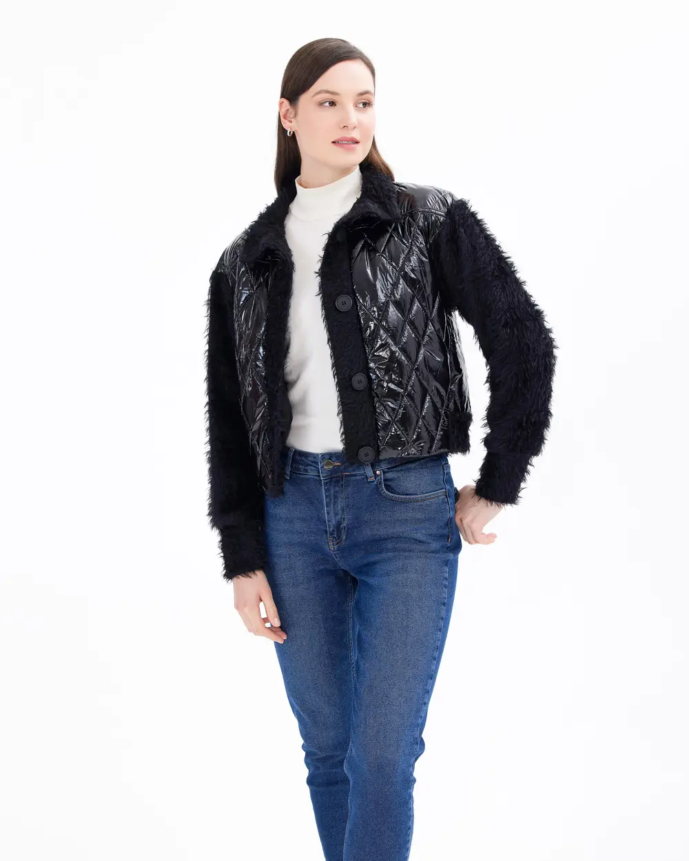 Quilted Detailed Buttoned Waist Length Jacket