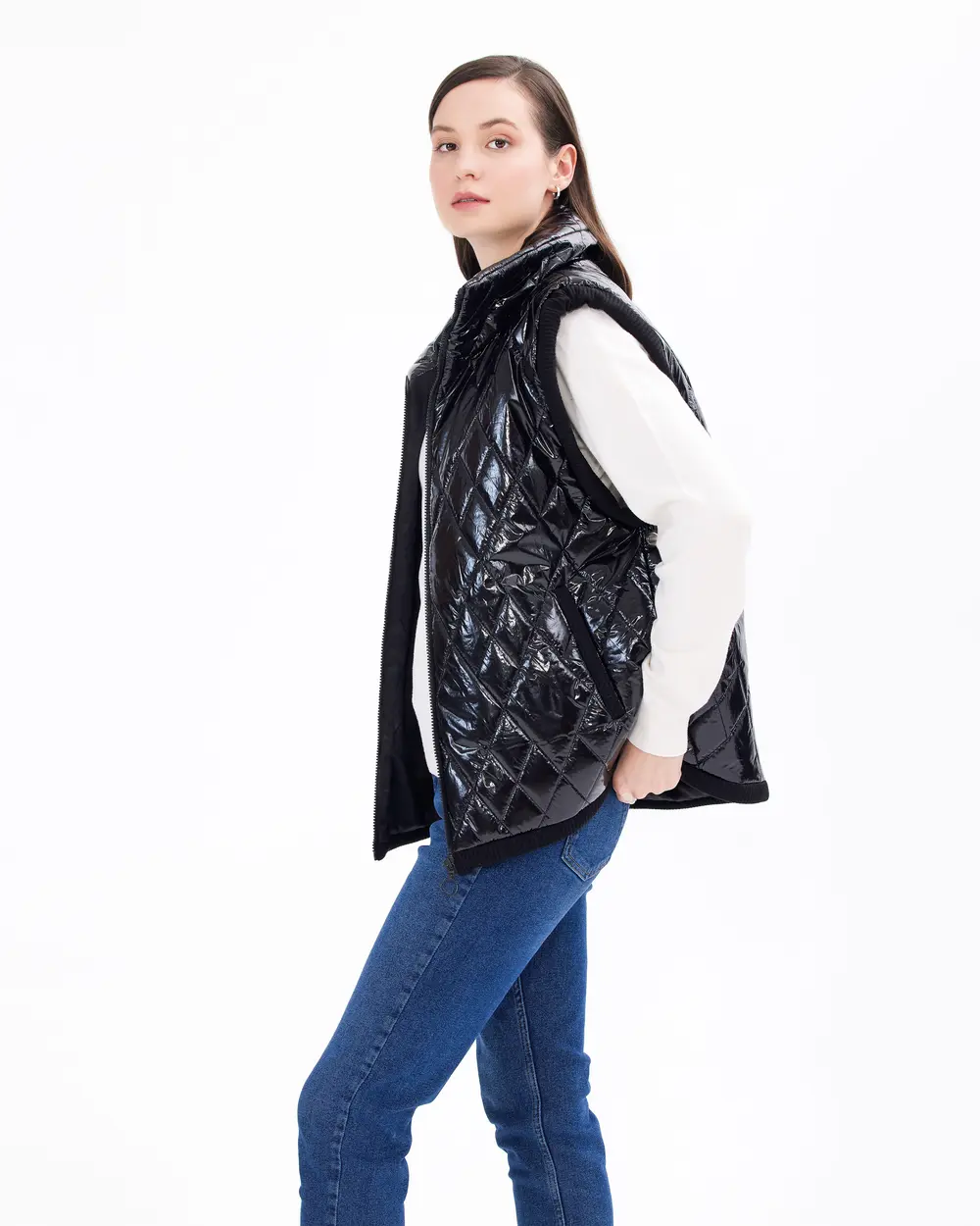 Quilted Vest with Stand Collar